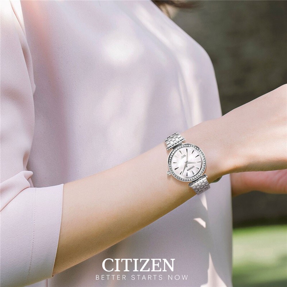 Đồng Hồ Citizen Nữ Đính Đá Swarovski Dây Kim Loại Pin-Quartz ER0210-55Y - Mặt Hồng (30mm)