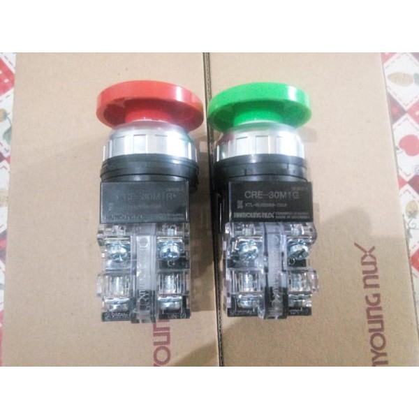 HanYoung Nút nhấn dù nhấn nấm CRE-30M1G CRE-30M1R phi 30 xanh đỏ nhấn nhả