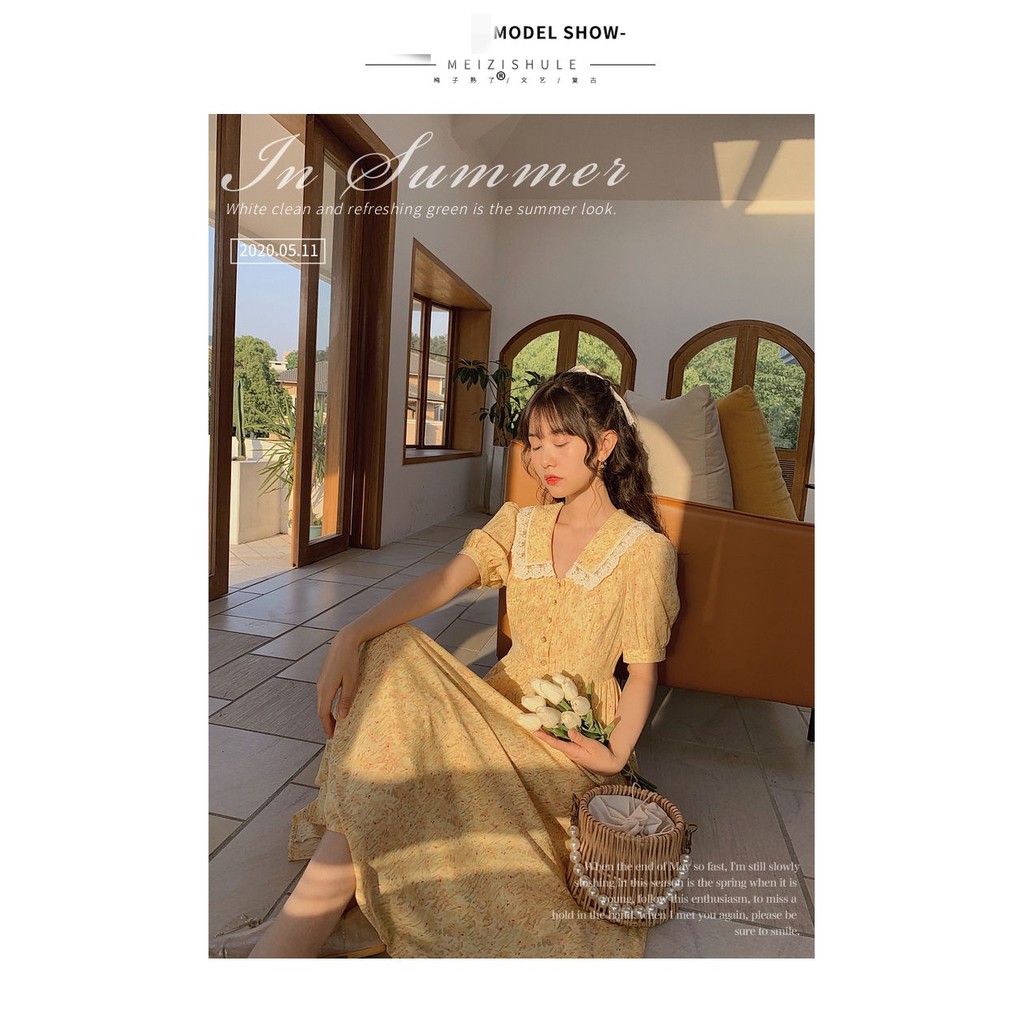 Summer new yellow floral chiffon ladies dress | BigBuy360 - bigbuy360.vn
