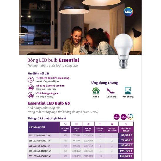 [ HÀNG CHÍNH HÃNG ][ GIÁ TỐT ][ HÌNH THẬT ] Bóng đèn LED Bulb Tròn Philips Essential 13W Ánh Sáng Trắng Vàng E27