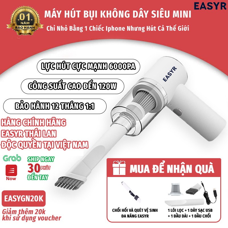 [BH 1:1] MÁY HÚT BỤI CẦM TAY KHÔNG DÂY SIÊU MINI EASYR [FREESHIP] HÚT CỰC MẠNH 6000PA - 120W, SẠC USB, NHỎ BẰNG IPHONE