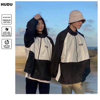 Áo khoác dù gió nam nữ phối màu đen trắng , áo khoác dù khóa kéo unisex form rộng 7zia