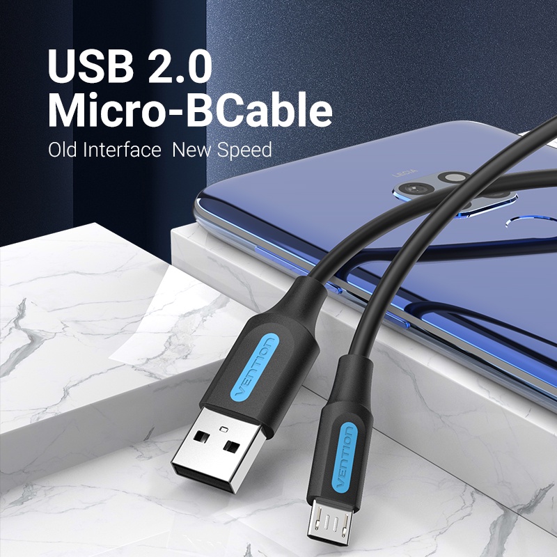 Cáp Sạc Nhanh Truyền Dữ Liệu Micro USB Vention 2A Dài 1m Cho Máy Tính Bảng/Điện Thoại Android