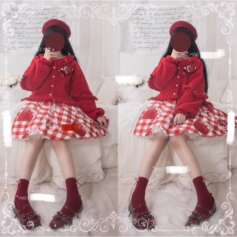 YAS0247-Áo khoác Lolita lông cổ tròn nhún bèo