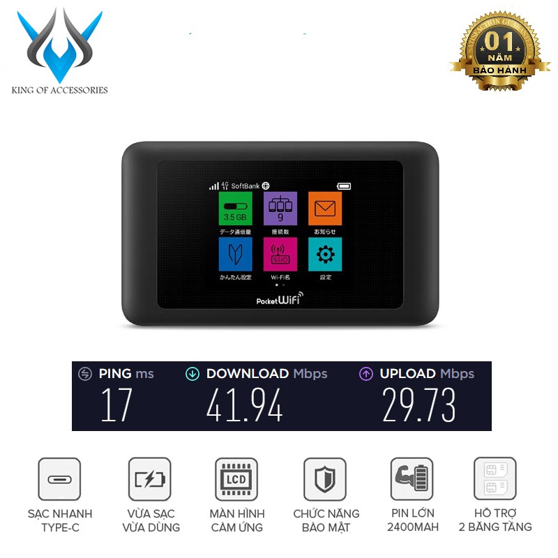 Phát wifi từ sim 4G LTE Huawei 602HW sóng siêu mạnh, hỗ trợ 2 băng tầng, màn hình LCD cảm ứng, nội địa Nhật