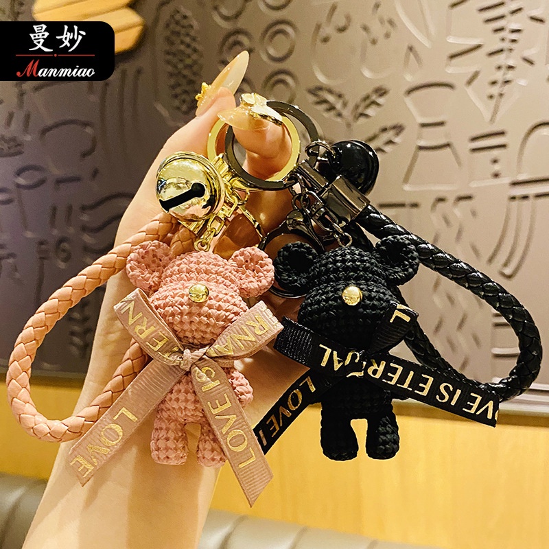 Móc khóa Bearbrick Gấu Sợi Kèm Nơ Nhiều Màu Móc Khoá Phụ Kiện