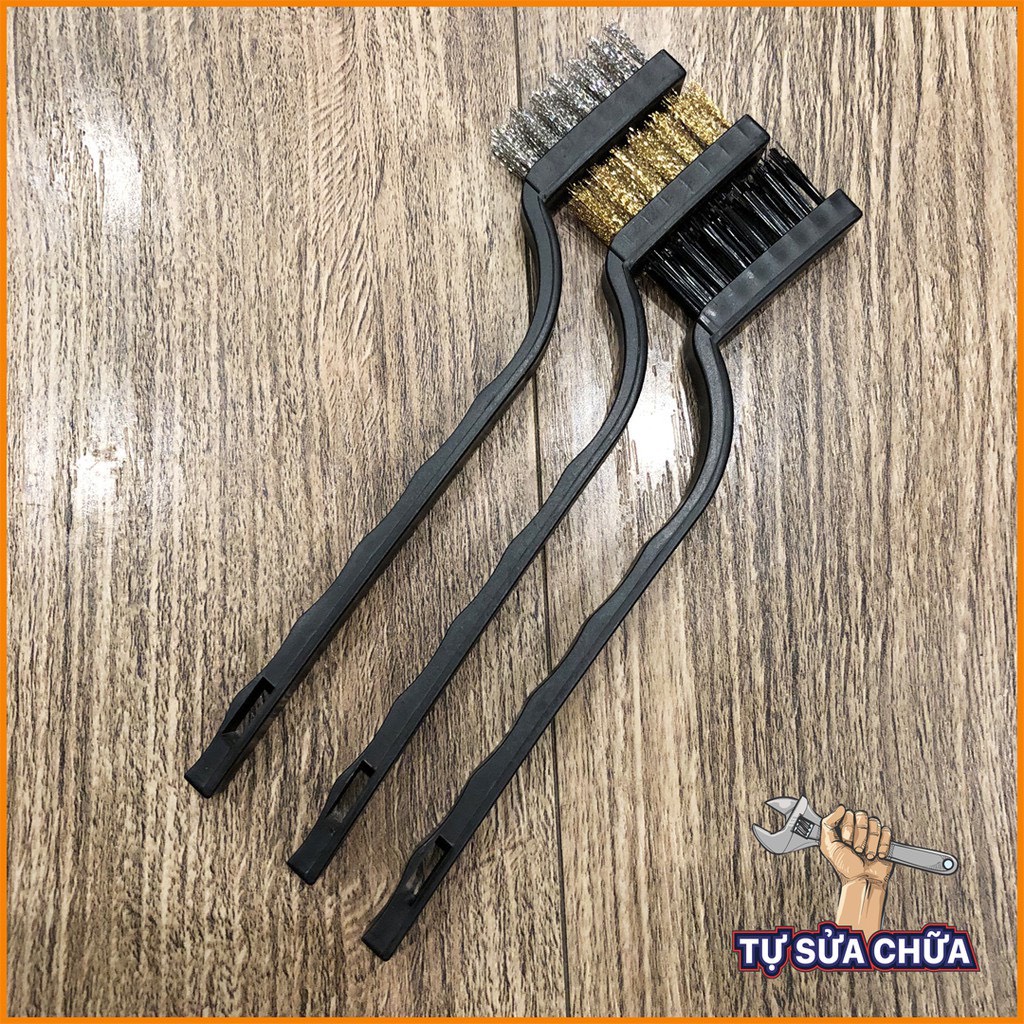 Bộ 3 bàn chải sắt, cước, đồng cán nhựa chuyên đánh rỉ sét