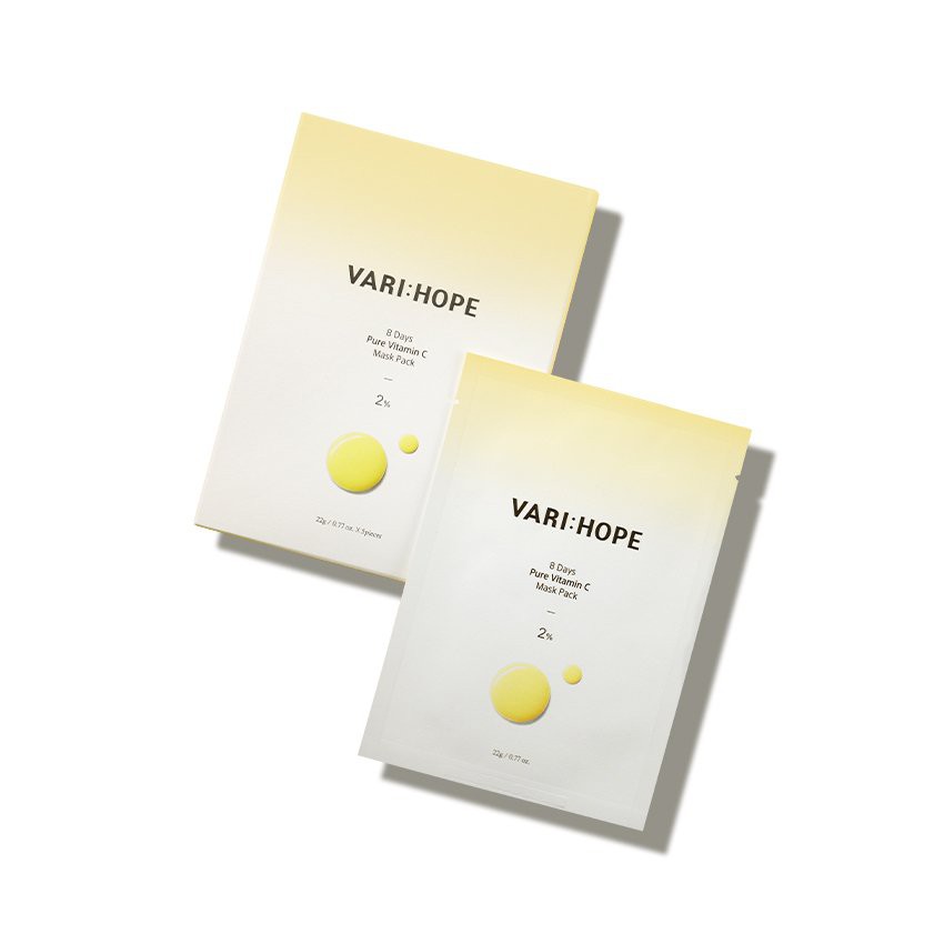 1 HỘP 5 MIẾNG MẶT NẠ TRẮNG DA VARI:HOPE 8 DAYS PURE VITAMIN C MASK PACK