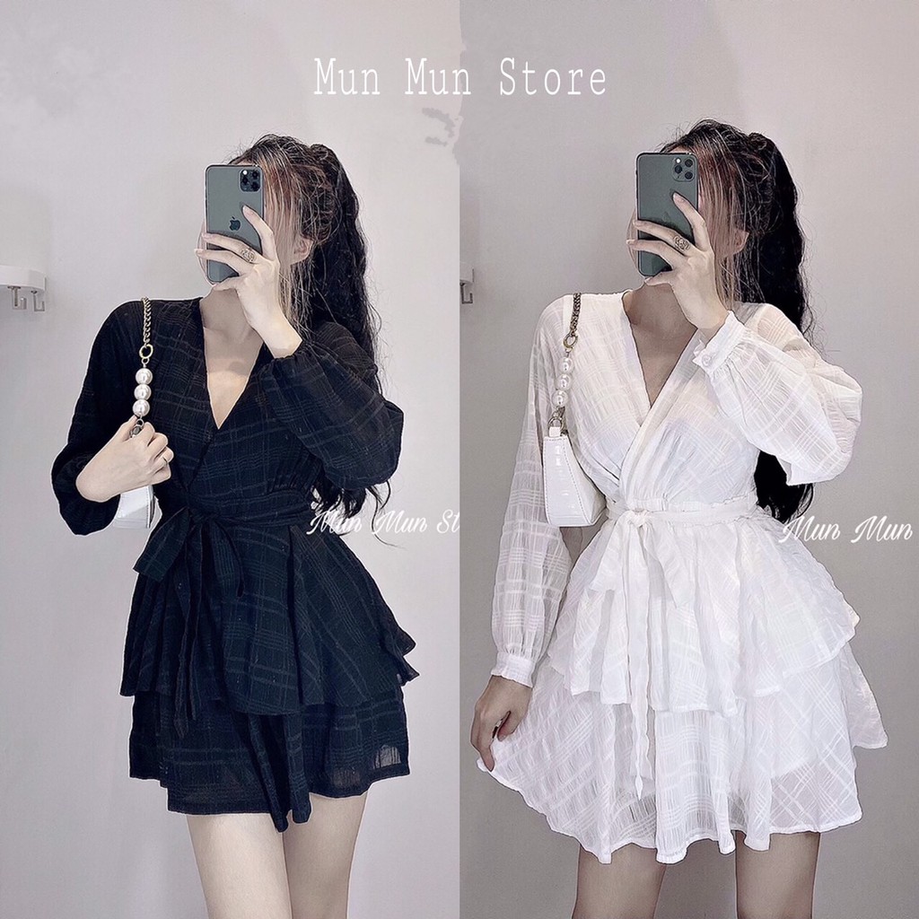 [𝐅𝐫𝐞𝐞 𝐒𝐡𝐢𝐩]JUMPSUIT Nữ MunMunStore Xòe 2 Tầng Tay Dài Có Quần Trong Sang Trọng Đi Chơi  - Đi Tiệc Đẹp(Hình Thật)