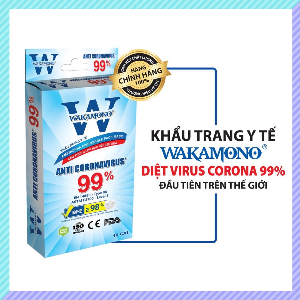Khẩu trang y tế chính hãng WAKAMONO Việt Nam - 4 LỚP KHÁNG KHUẨN - DIỆT 99% VIRUT CORONA - Hàng công ty xuất hoá đơn VAT