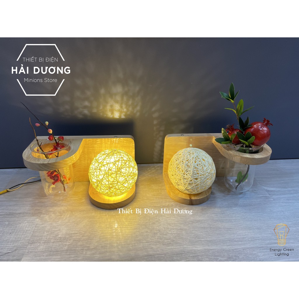 Đèn Tường Kệ Gỗ Chao Hình Cầu Mây Hiện Đại DT-2814 - Trang Trí Căn Phòng - Energy Green Lighting - Đã Bao Gồm Bóng LED