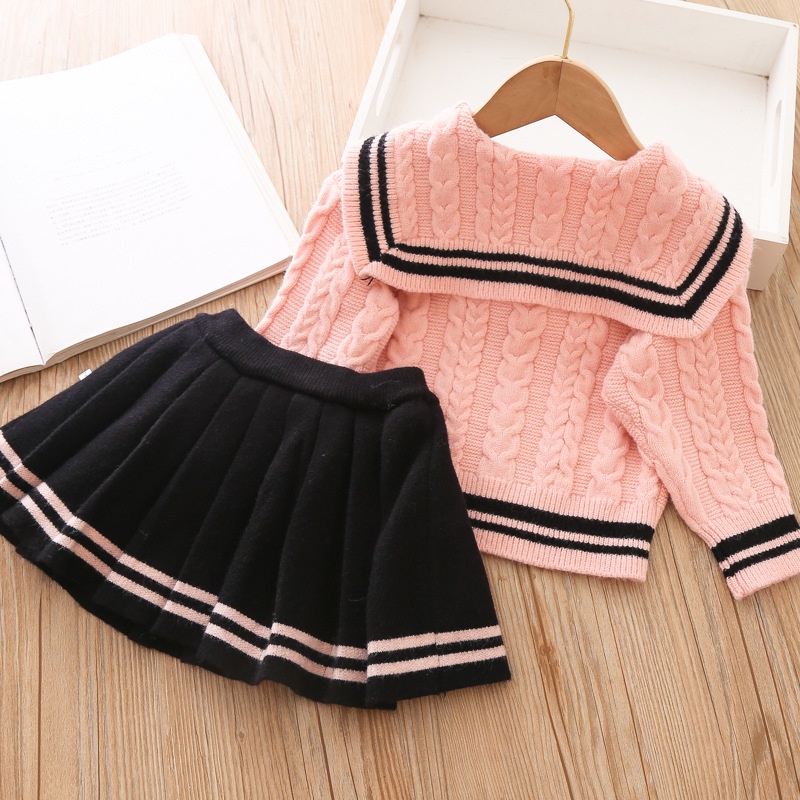 Bộ Áo Sweater + Chân Váy Xếp Ly Đáng Yêu Cho Bé Gái E21378