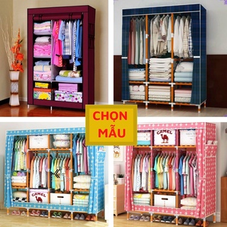 Tủ vải đựng quần áo khung gỗ 2 buồng, 3 buồng, 4 buồng tủ quần áo khung gỗ bọc nhựa