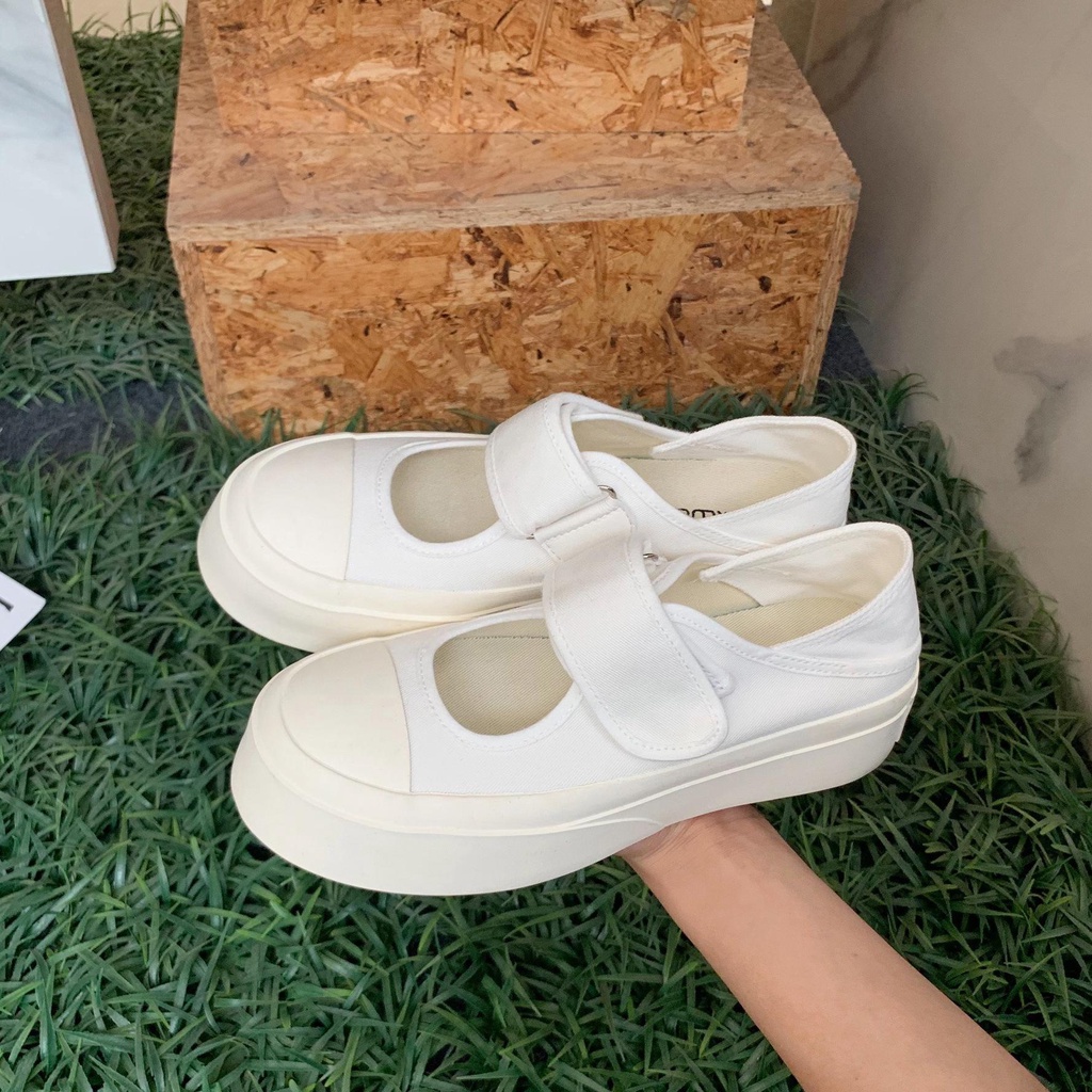 Giày Thể Thao Canvas Quai Dán Đế Dày Tăng Chiều Cao Thoải Mái