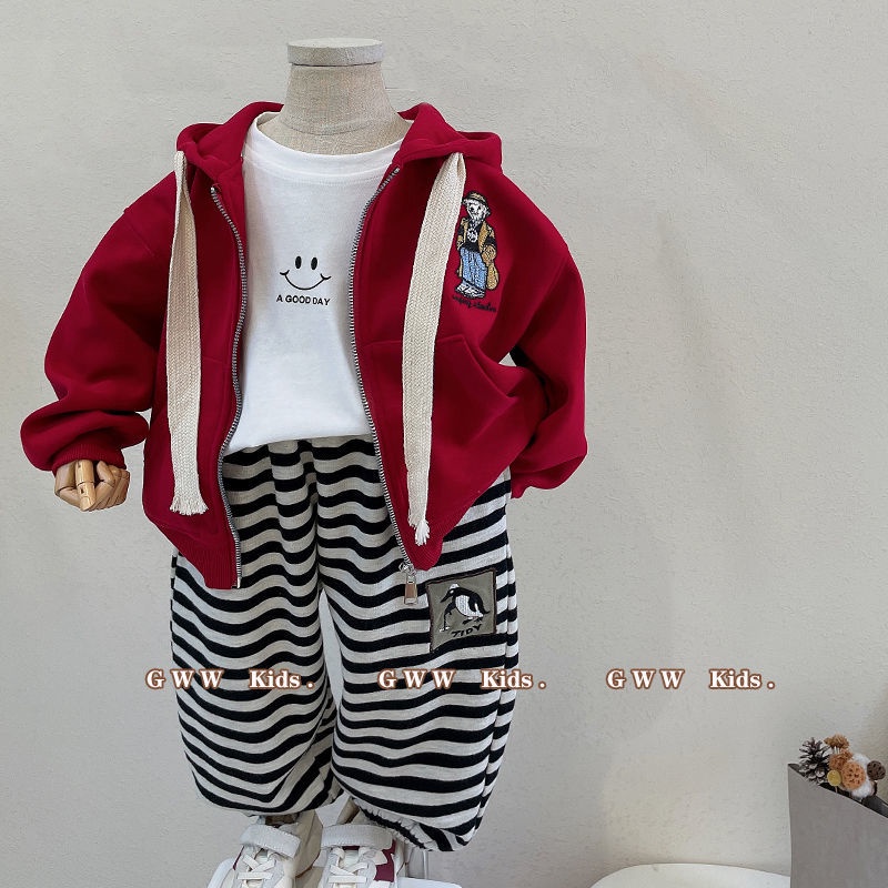 Áo Khoác Hoodie Tay Dài Thêu Hình Gấu Phong Cách Phương Tây Thời Trang Xuân Thu Cho Trẻ Em