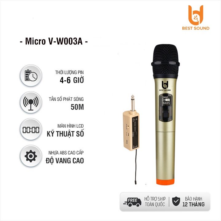 Bộ Micro Không dây Karaoke BEST SOUND W003 |W003A Chính hãng,hút âm, chống hú-Chuyên dùng cho amply, loa kéo- AnPhuStore