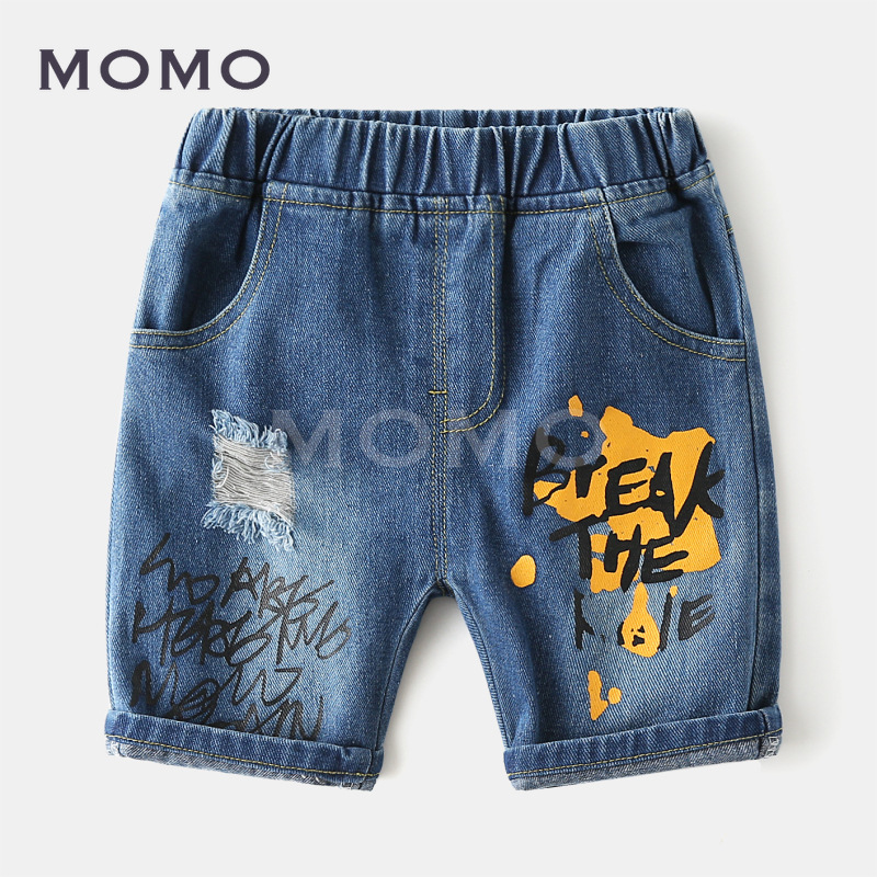 Quần Short Denim In Chữ Thời Trang Cho Bé Trai 2-8 Tuổi