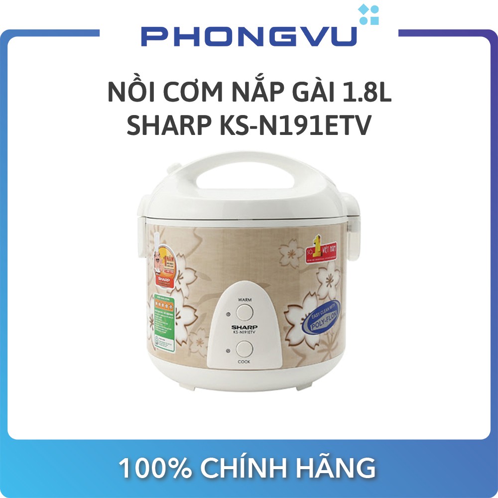 [Mã ELHADEV giảm 4% đơn 300K] Nồi cơm nắp gài 1.8L Sharp KS-N191ETV - Bảo hành 12 tháng