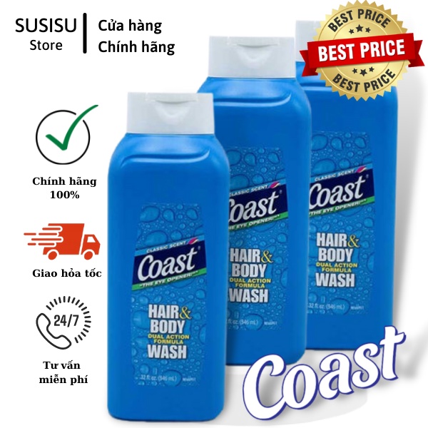 Sữa tắm nam Coast Hair &amp; Body Wash Classic (946ml) / Sữa tắm gội nam 2 trong 1 Coast