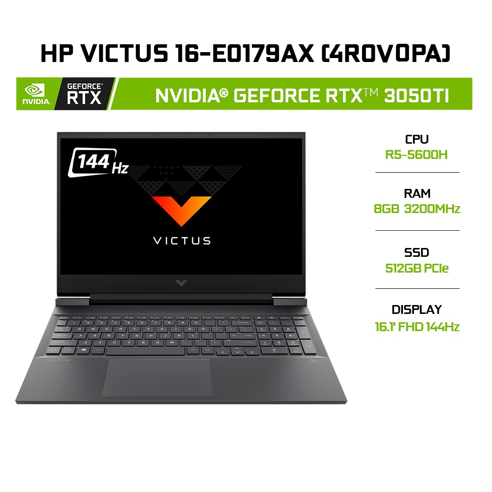 [ELBAU7 giảm 7%] Laptop HP GAMING Victus 16 R5-5600H 8GB 512GB RTX 3050Ti 16.1' 144Hz W10