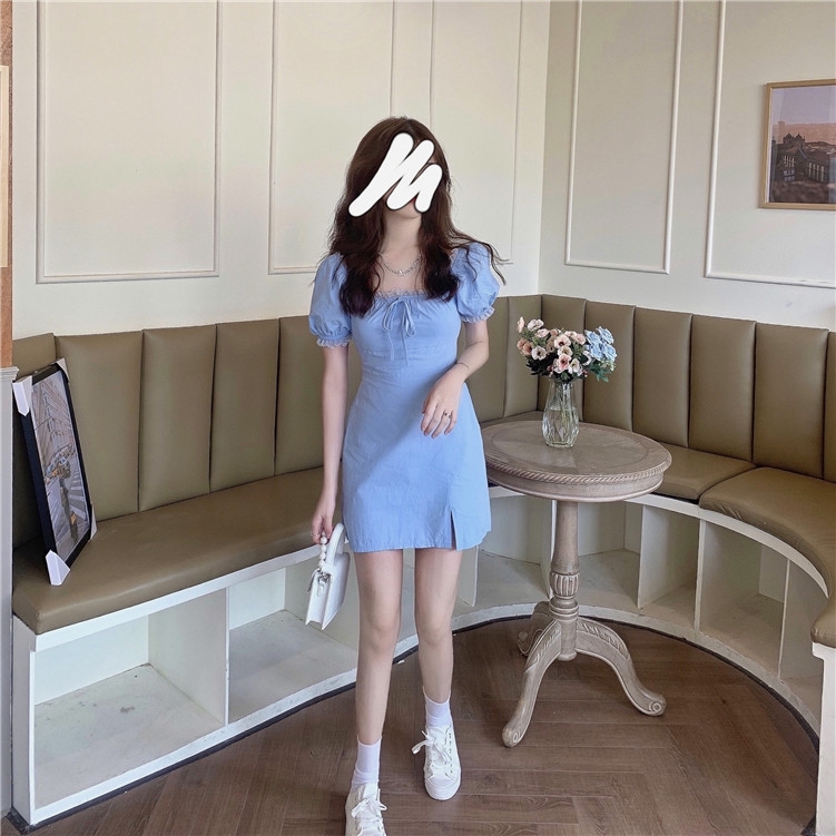 Đầm Trắng Cổ Vuông Thắt Nơ Phối Ren Phong Cách Hàn Quốc Cho Nữ | BigBuy360 - bigbuy360.vn