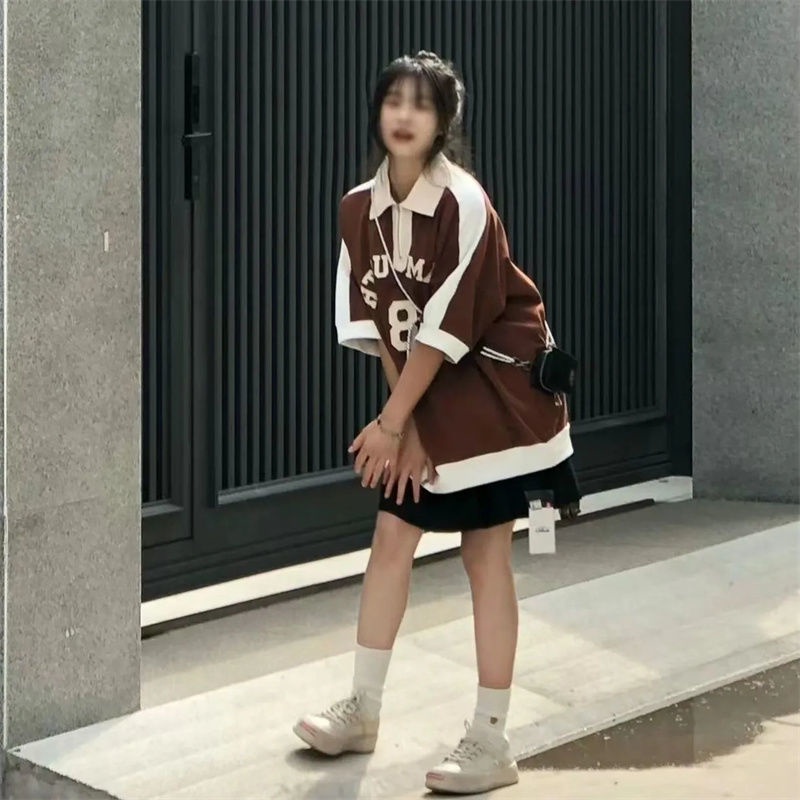 ♦Polo Mỹ♦Áo Thun Polo Tay Ngắn Có Khóa Kéo Dáng Rộng Thời Trang Mùa Hè Hàng Mới Dành Cho Bạn Nữ