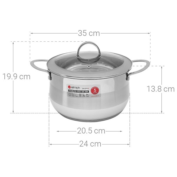 Nồi inox 304 Elmich Celestine EL5275 - 5276 - 5277 - 5278 - 5279 size 18cm-20cm-22cm-24cm-28cm