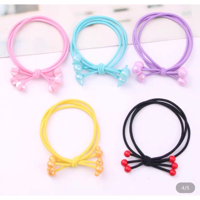 Sét 4 dây cột tóc đính hạt sắc màu