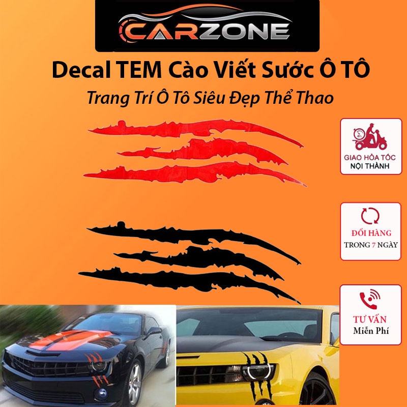 Hình Dán Tem Cào Vết Xước Decal Trang Trí Ô Tô - Nhãn Dán Phản Quang Hoạ Tiết Thể Thao CARZONE.TOP