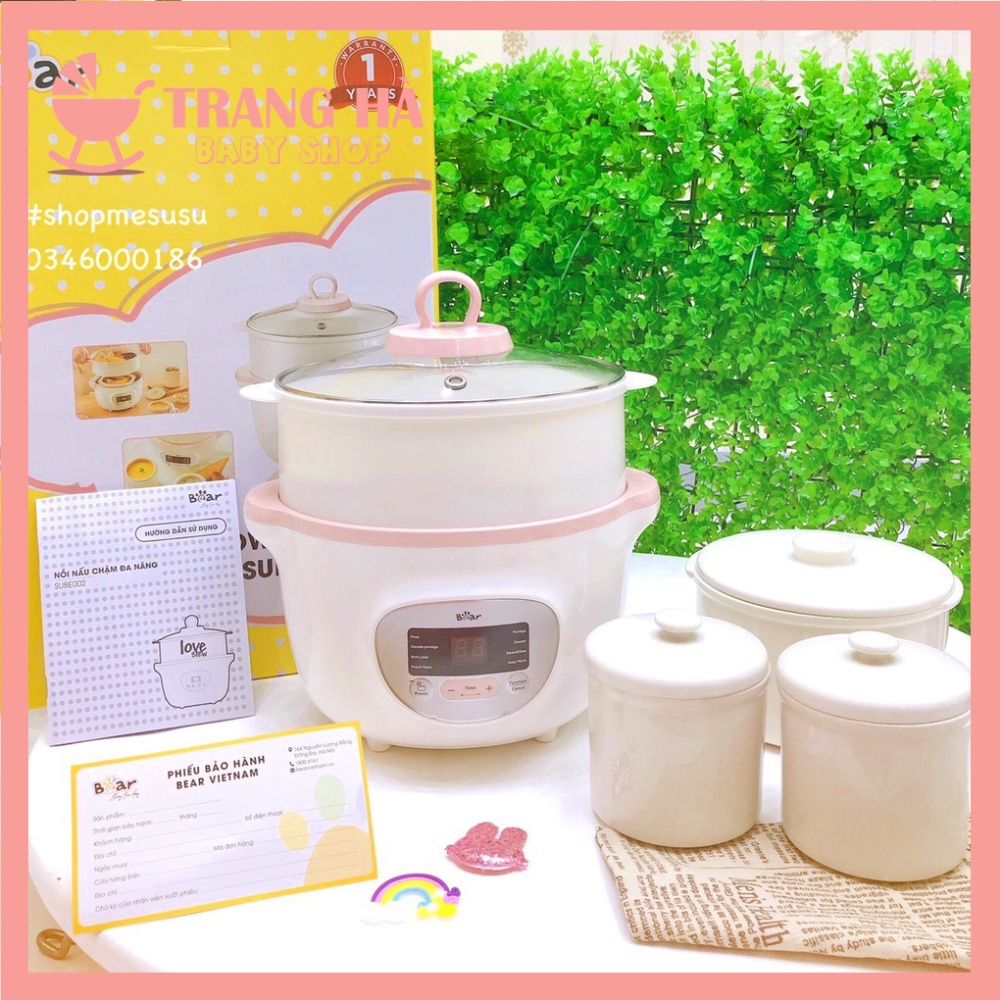 (BẢN QUỐC TẾ) Nồi Nấu Cháo Chậm Đa Năng Bear 1,6L, Nồi Ninh Hầm, Hấp Cách Thủy Tự động Hẹn Giờ Thông Minh