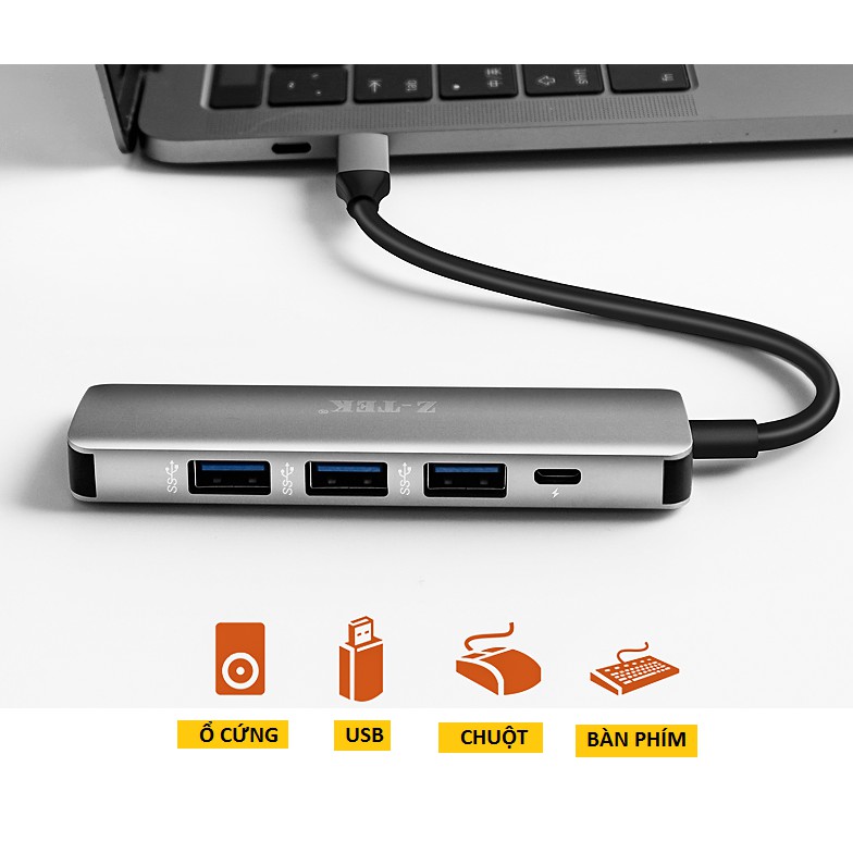 Cáp chia tín hiệu Type C sra 4 cổng USB 3.0 Ztek ZY 318