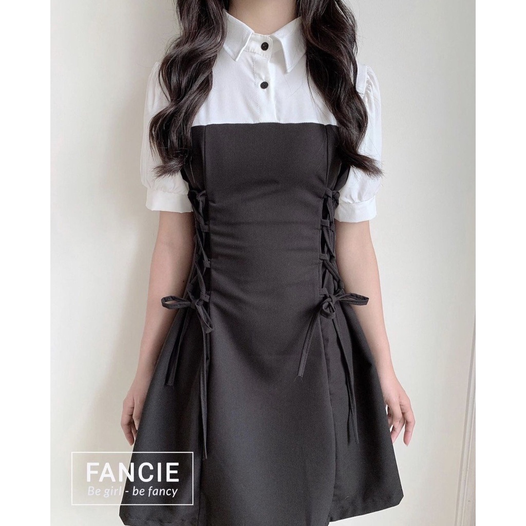 Váy Cổ Trắng Đan Eo Chất Đũi Lụa Cao Cấp Daisy Boutique