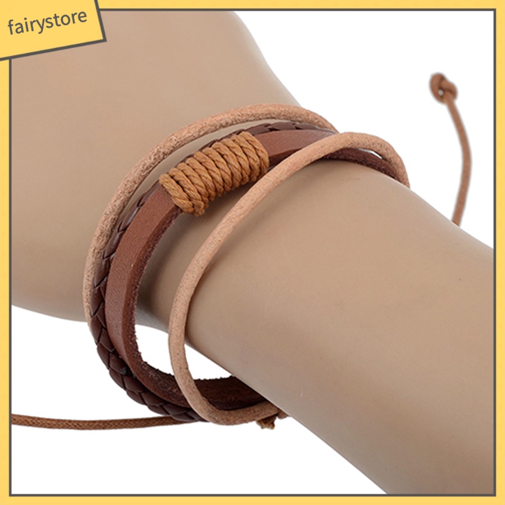 Vòng tay bện 4 lớp giả da thời trang phong cách unisex