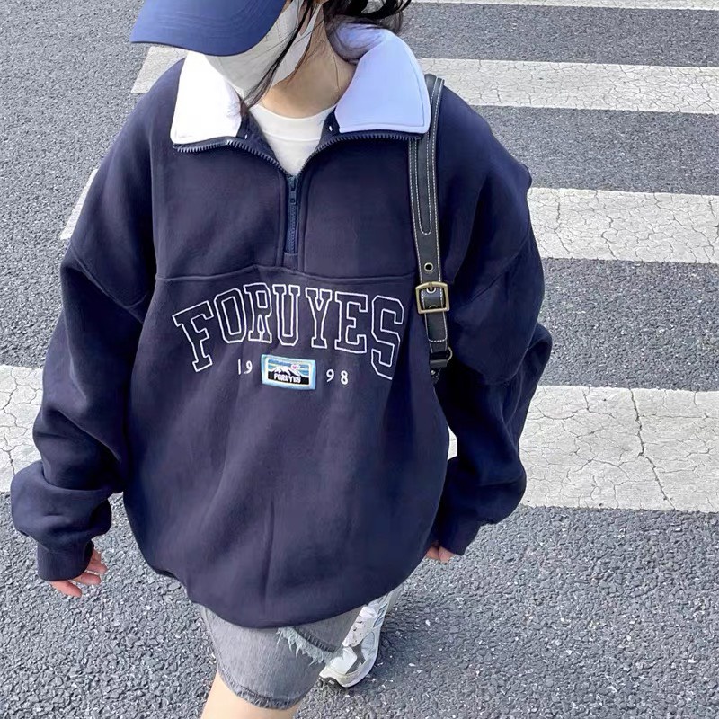 Áo Nỉ Zip Foruyfs SuzaHouse_Store Nữ [FREESHIP] 🌸 Sweater cao cổ dài tay bồng, thun hoodie form rộng cá tính Ulzzang 🌸 | BigBuy360 - bigbuy360.vn