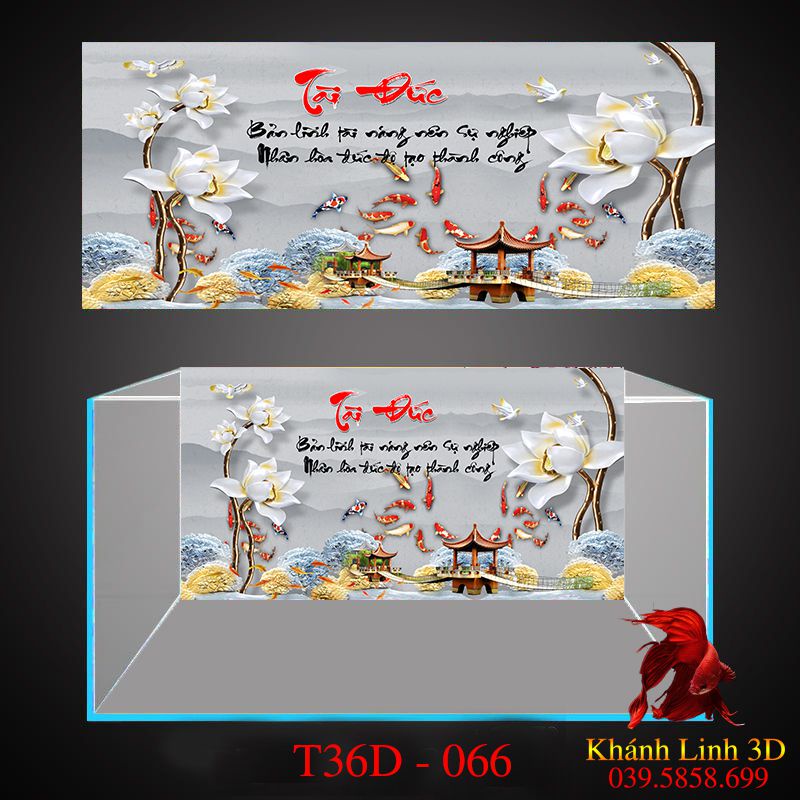 Tranh 3D dán bể cá, tặng kèm đồ dán siêu nét, đa dạng kích thước bể thuỷ sinh