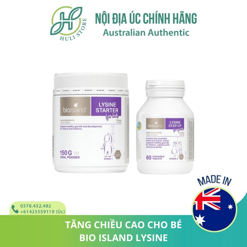 Hỗ trợ tăng chiều cao cho bé / trẻ em Bio island BioIsland Lysine Starter 150g / Step Up 60 viên