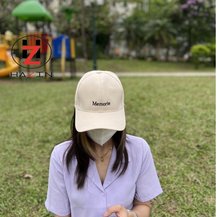Mũ lưỡi trai HAZIN chất liệu vải kaki bền đẹp thêu chữ Memorie cao cấp form chuẩn phong cách nón kết thời trang
