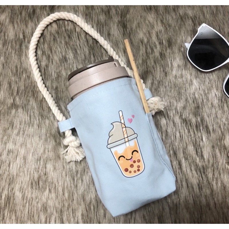 TÚI BÌNH NƯỚC, LY NƯỚC VẢI CANVAS MÀU CANH IN HÌNH BOTTLE BAG, CUP BAG