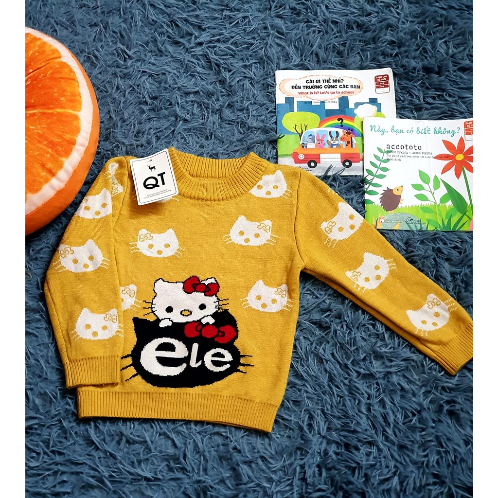 ÁO LEN BÉ GÁI MÀU VÀNG HÌNH MÈO KITTY ĐÁNG YÊU (ẢNH THẬT SẢN PHẨM)