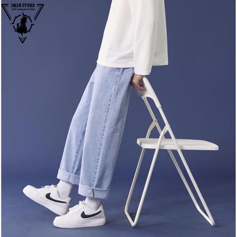 Quần baggy, jean nam, xanh sáng TR03, ống suông, rộng style hàn quốc 2022