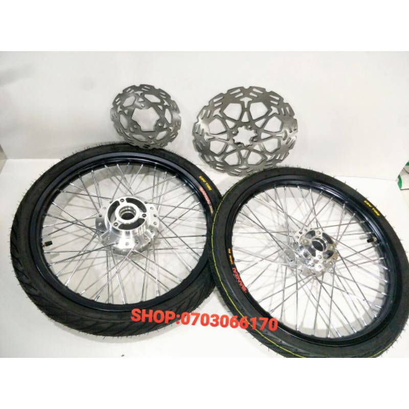 CẶP BÁNH CĂM RAIDER SATRIA NIỀN NHÔM BAN ZAI THÁI, ĐÙM CĂM MẠ CROM LOẠI 1,VỎ CRV THÁI, KÈM 2 ĐĨA .