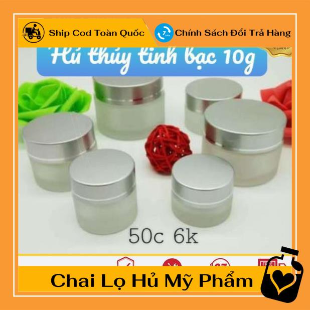 Hủ Đựng Kem ❤ TOP GIÁ RẺ ❤ Hũ Chiết Mỹ Phẩm Thủy Tinh Nắp Bạc 5g,10g , Hũ đựng mỹ phẩm , , phụ kiện du lịch