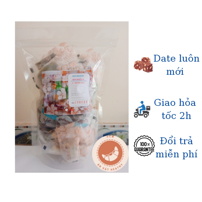 Kẹo hạnh phúc nougat mềm dẻo thơm ngon ít ngọt đồ ăn vặt healthy 500gr