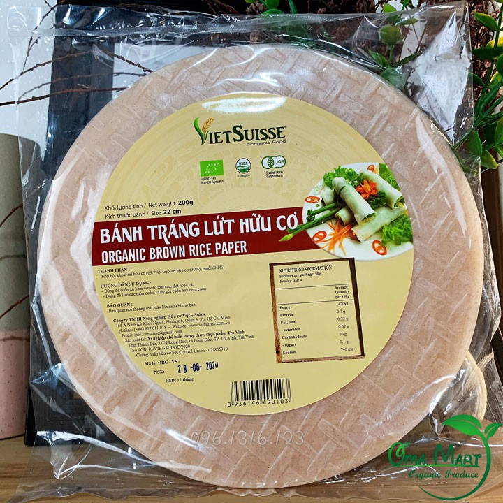 Bánh tráng gạo lứt hữu cơ Vietsuisse 200g