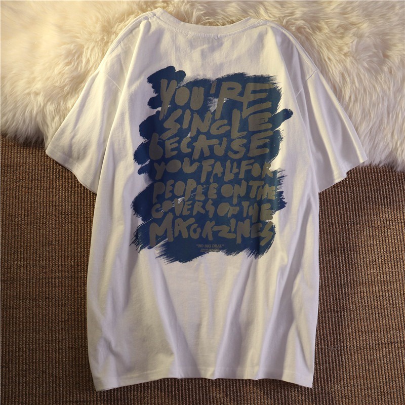 Áo Thun Trắng Tay Ngắn Cổ Tròn Dáng Rộng In Họa Tiết Thời Trang Dễ Phối Đồ Cho Nữ