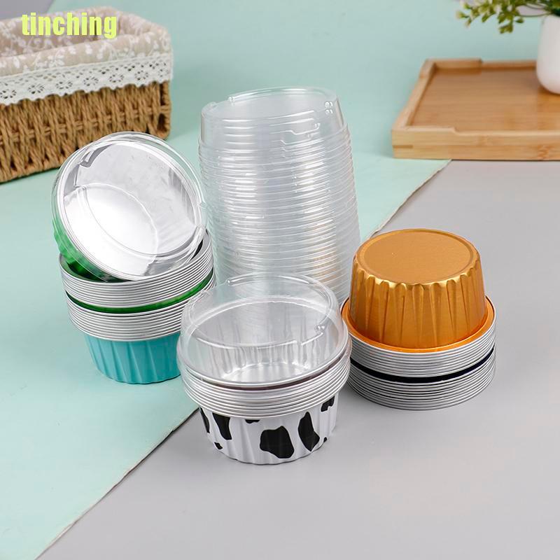 Set 10 cốc giấy nhôm tròn đựng bánh tráng miệng 100Ml có nắp đậy