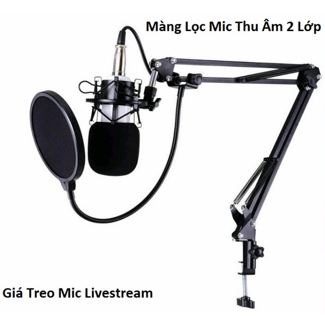 Combo Màng Lọc Âm và Chân Kẹp mic Thu Âm - Giá Đỡ Mic Livestream - Giá Treo Mic