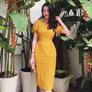 Đầm váy freesize kẻ ô cột eo 2 màu
