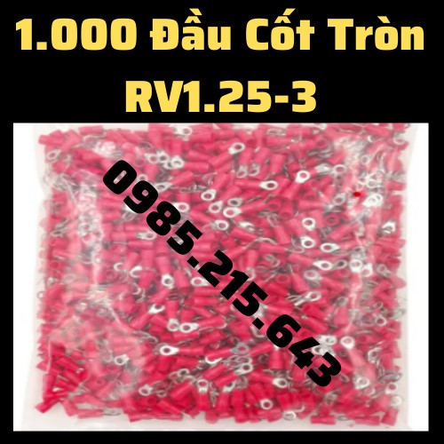 1000 Đầu cos tròn RV1.25-3, Đầu cốt chữ O, RV1.25-3, cốt tròn 1.25-3, đầu cos dây điện