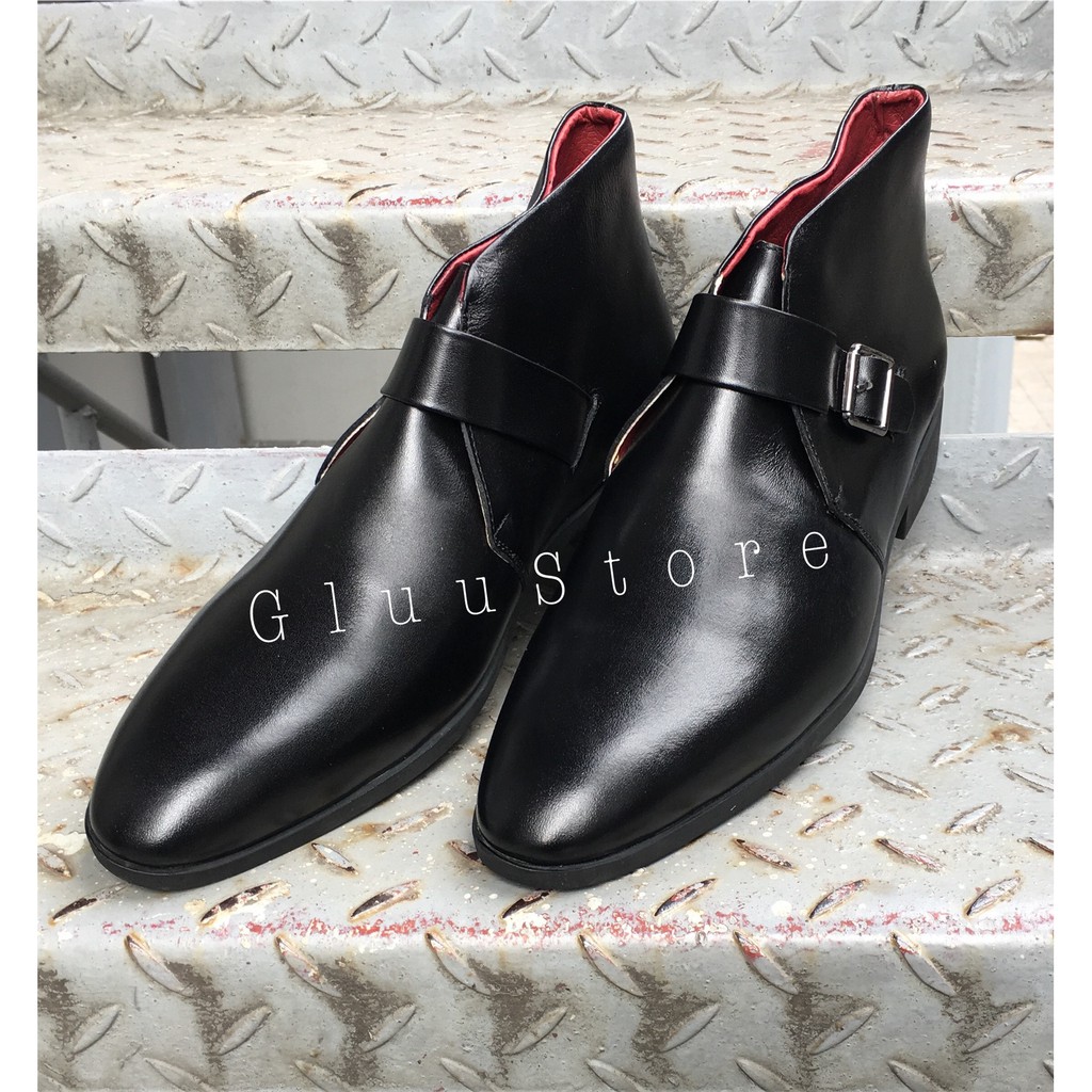 Giày da nam Chelsea Boots kiểu Khuy Cài da Bò thật cao cấp